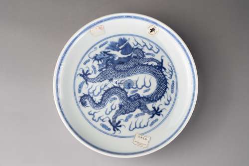 清光绪青花双龙戏珠纹盘